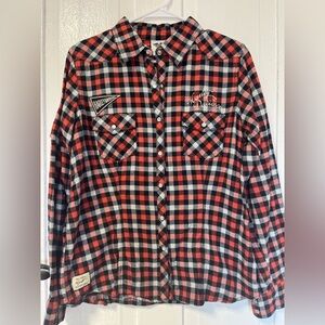 Harley Davidson plaid cotton snap down embroidered shirt with logo  patches sz l